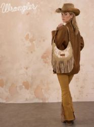 4 Pieces Wrangler Cow Print Fringe Shoulder Hobo Bag - Tan - Shoulder Bags & Messenger Bags