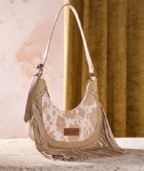 4 Pieces Wrangler Cow Print Fringe Shoulder Hobo Bag - Tan - Shoulder Bags & Messenger Bags