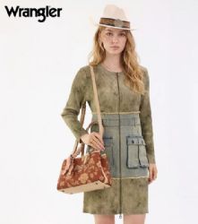 4 Pieces Wrangler Floral Printed Braided Scarf Tote/Crossbody Bag - Brown - Tote Bags & Slings