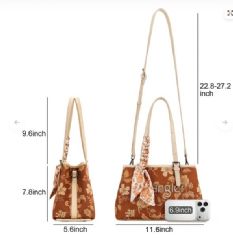 4 Pieces Wrangler Floral Printed Braided Scarf Tote/Crossbody Bag - Brown - Tote Bags & Slings