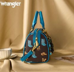 4 Pieces Wrangler Rodeo Icons Top Handle Handbag Western Satchel Barrel Bag with Chain Strap- Coffee - Handbags