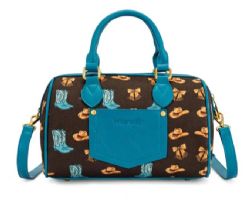 4 Pieces Wrangler Rodeo Icons Top Handle Handbag Western Satchel Barrel Bag with Chain Strap- Coffee - Handbags