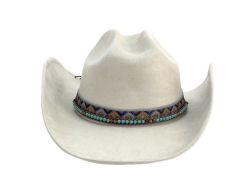 6 Pieces Poly Felt Western Cowboy Hat W/ Decoration Band Beige - Cowboy & Boonie Hat