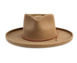 6 Pieces Wool Felt Teardrop Fedora Hats With Curled Brim & Trim Band Tan - Fedoras, Driver Caps & Visor