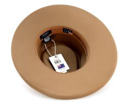 6 Pieces Wool Felt Teardrop Fedora Hats With Curled Brim & Trim Band Tan - Fedoras, Driver Caps & Visor