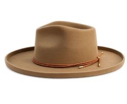 6 Pieces Wool Felt Teardrop Fedora Hats With Curled Brim & Trim Band Tan - Fedoras, Driver Caps & Visor