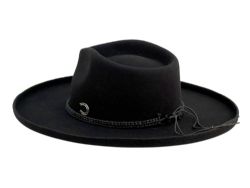 6 Pieces Wool Felt Teardrop Fedora Hats With Curled Brim & Leather Trim Band Black - Fedoras, Driver Caps & Visor