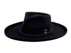 6 Pieces Wool Felt Teardrop Fedora Hats With Curled Brim & Leather Trim Band Black - Fedoras, Driver Caps & Visor