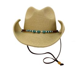 12 Pieces Western Cowboy Hats W/beaded Trim Band & Chin Strap - Cowboy & Boonie Hat