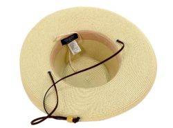 12 Pieces Up Brim Paper Straw Fedora Hats With Leather Band & Chin Straps - Fedoras, Driver Caps & Visor