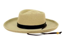 12 Pieces Up Brim Paper Straw Fedora Hats With Leather Band & Chin Straps - Fedoras, Driver Caps & Visor