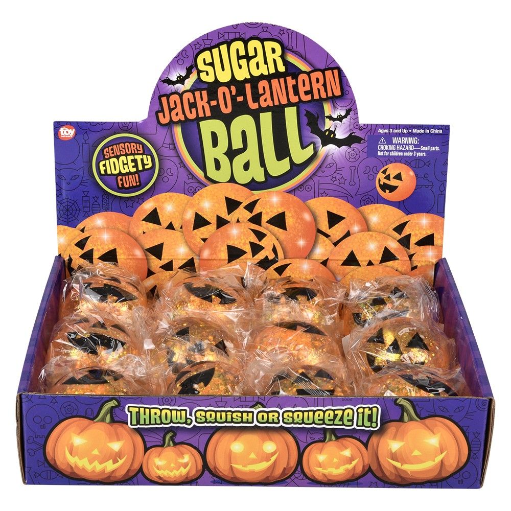 72 Pieces 2.4" Jack O Lantern Squeezy Sugar Ball 12ct - Slime & Squishees