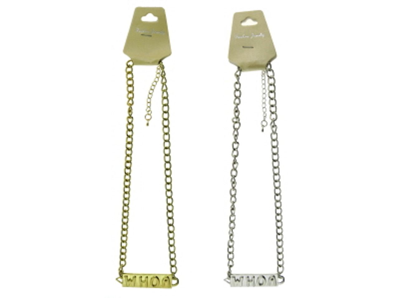 60 Wholesale Chain Link Necklace With A Name Plate Charm Reading The Word Whoa