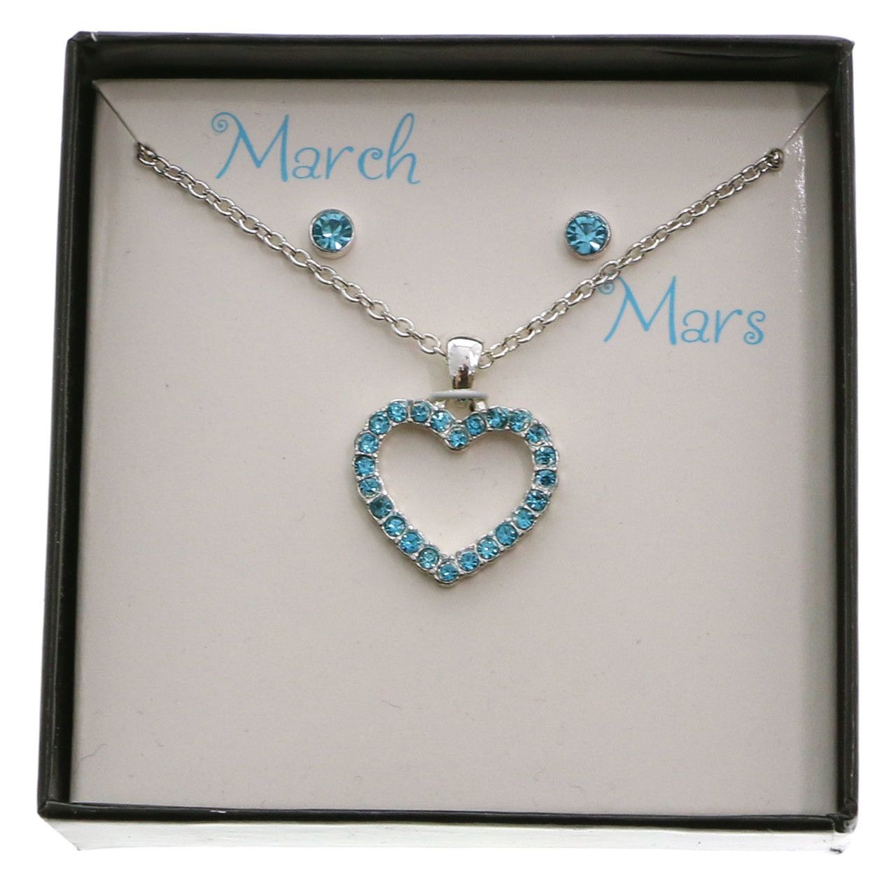 60 Wholesale Birth Stone Necklace And Earring Gift Box March