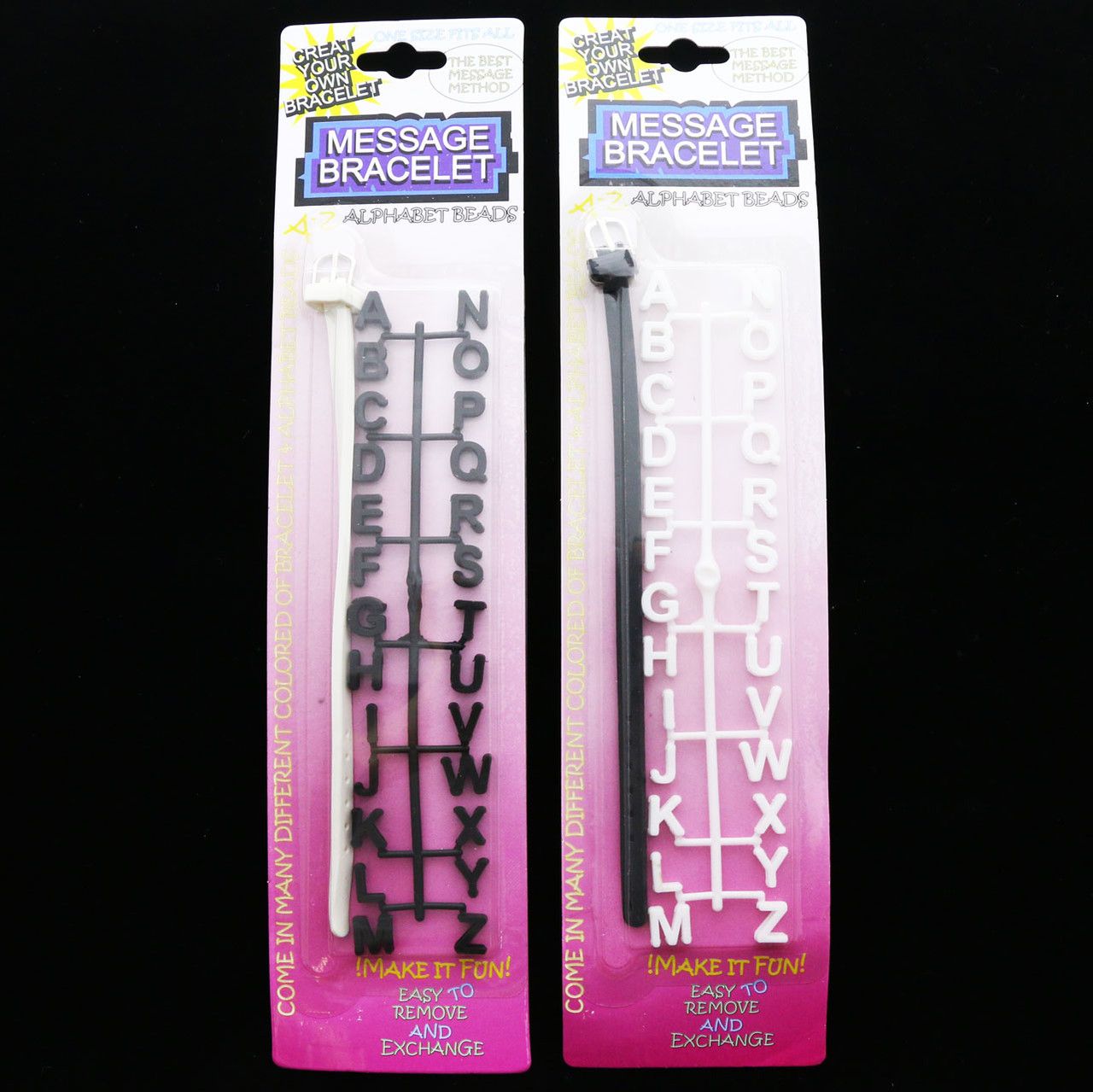 60 Wholesale Black And White Colored Rubber Alphabet Message Bracelet