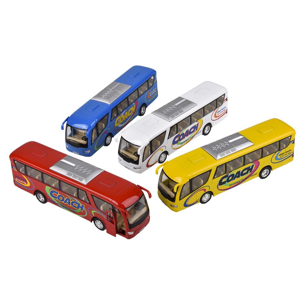 96 pieces 7" DiE-Cast Pull Back Coach Bus - Car, Planes, Trains & Bikes