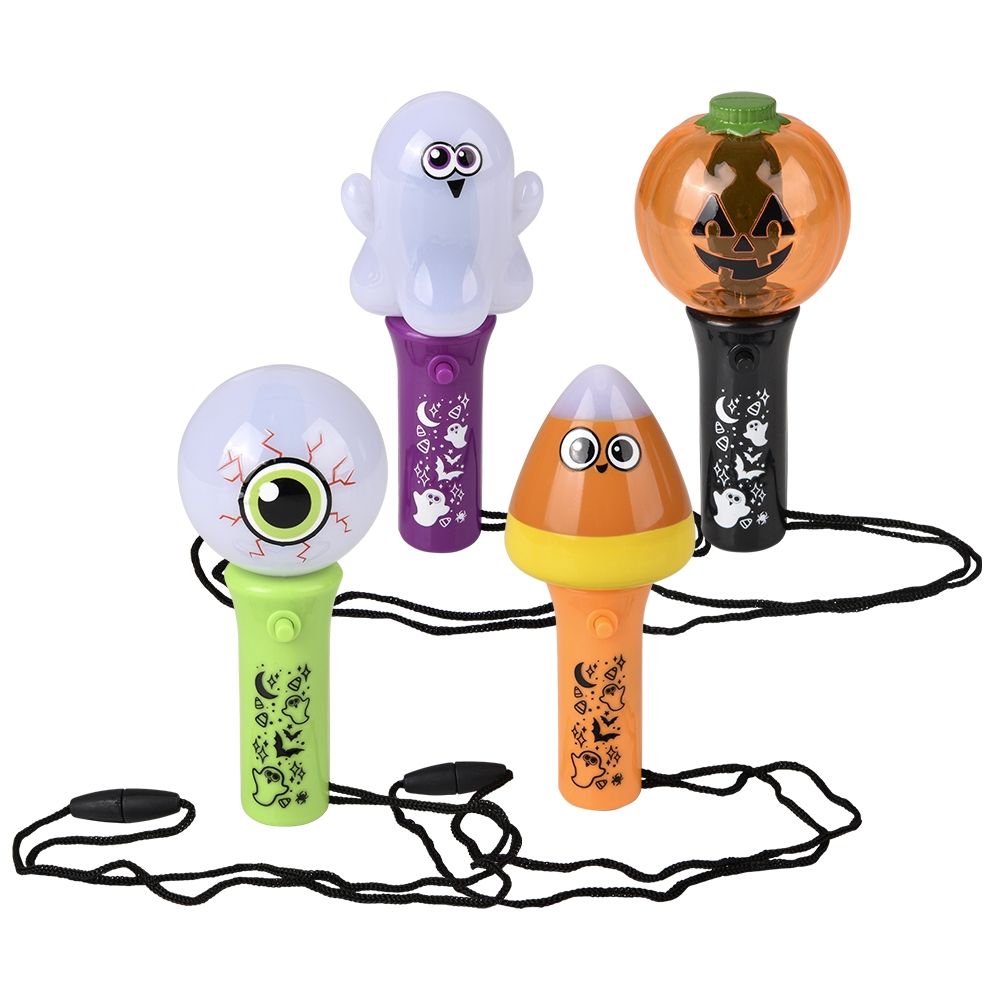 144 Wholesale Halloween Mini Light Up Spinning Wand Necklace 4.5-inch