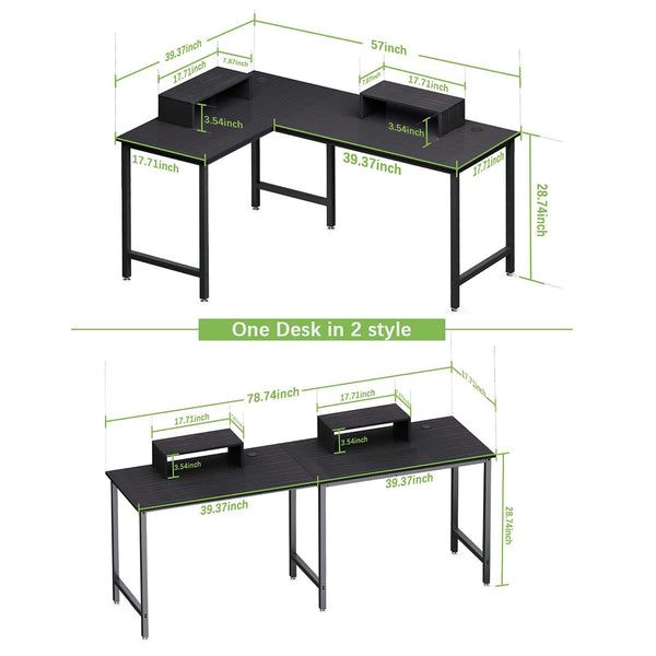 2 Wholesale Minosys 58 Inches L Shaped Office Desktop Table With Storage And Monitor Stand (reversible Corner