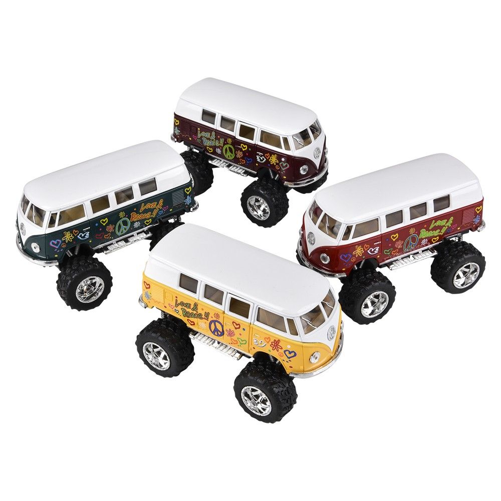 96 pieces 5" DiE-Cast Pull Back Big Wheel Vw Bus W/printing - Car, Planes, Trains & Bikes