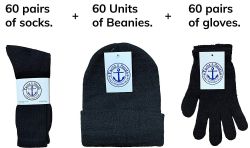 180 Pairs Yacht & Smith Bundle Care Combo Pack, Wholesale Hats Glove, Socks (180, Mens) - Winter Care Sets