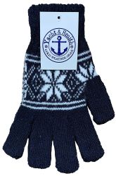 60 Pairs Yacht & Smith Snowflake Print Mens Winter Gloves With Stretch Cuff - Knitted Stretch Gloves