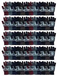240 Pairs Yacht & Smith Snowflake Print Mens Winter Gloves With Stretch Cuff - Knitted Stretch Gloves