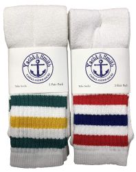24 Wholesale Yacht & Smith Men's Cotton Terry Tube Socks, 30 Inch Referee Style, Size 10-13 White With Stripes