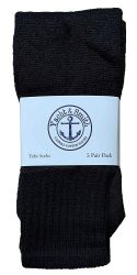 12 Pairs Yacht & Smith Men's Cotton 28" Inch Terry Cushioned Athletic Black Tube Socks Size 10-13 - Mens Tube Sock