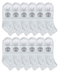 12 Wholesale Yacht & Smith Kids Cotton Quarter Ankle Socks In White Size 6-8