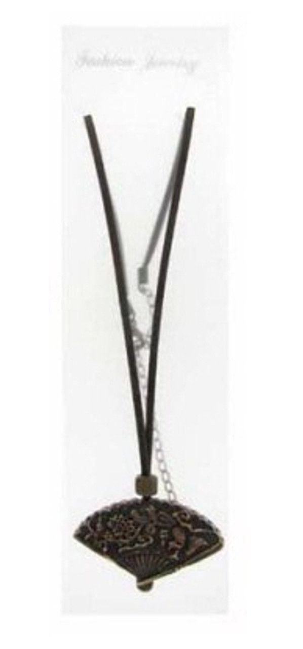 60 Wholesale Brown Leather Cord With Fan Shaped Pendant Necklace