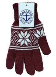 12 Wholesale Yacht & Smith Mens Warm And Stretchy Snow Flake Print Winter Gloves