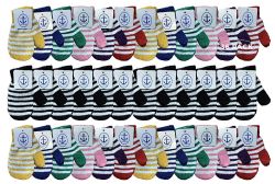 36 Pairs Yacht & Smith Kids Striped Mitten With Stretch Cuff Ages 2-8 - Kids Winter Gloves