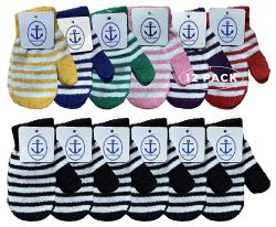 12 Units of Yacht & Smith Kids Striped Mitten With Stretch Cuff Ages 2-8 - Kids Winter Gloves