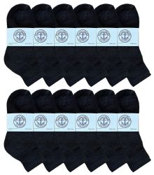 12 Pieces Yacht & Smith Kids Cotton Quarter Ankle Socks In Black Size 6-8 - Boys Ankle Sock