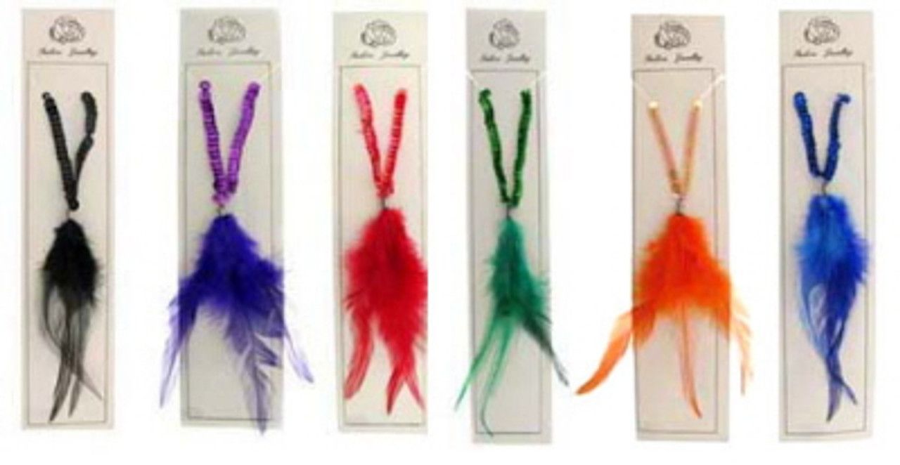 60 Wholesale Assorted Color Sequins With Feather Pendant Necklace