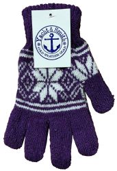 12 Pairs Yacht & Smith Snowflake Print Womens Winter Gloves With Stretch Cuff - Knitted Stretch Gloves