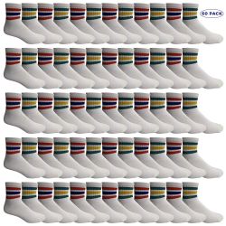 60 Pairs Yacht & Smith Men's Cotton Sport Ankle Socks Size 10-13 With Stripes - Mens Ankle Sock