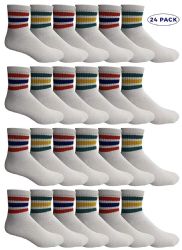 24 Pieces Yacht & Smith Women's Cotton Sport Ankle Socks Size 9-11 With Stripes - Womens Ankle Sock