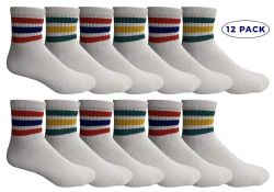 12 Pieces Yacht & Smith Women's Cotton Sport Ankle Socks Size 9-11 With Stripes - Womens Ankle Sock
