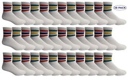 36 Pieces Yacht & Smith Men's White With Striped Top No Show King Size Ankle Socks - Big And Tall Mens Ankle Socks