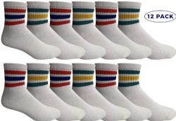 12 Pieces Yacht & Smith Men's White With Striped Top No Show King Size Ankle Socks - Big And Tall Mens Ankle Socks