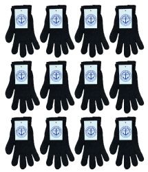 12 Pairs Yacht & Smith Unisex Black Magic Gloves - Knitted Stretch Gloves