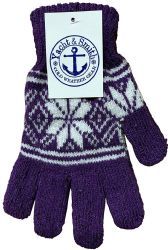 48 Pairs Yacht & Smith Snowflake Print Womens Winter Gloves With Stretch Cuff - Knitted Stretch Gloves