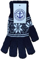 48 Pairs Yacht & Smith Snowflake Print Womens Winter Gloves With Stretch Cuff - Knitted Stretch Gloves