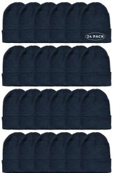 24 Pieces Yacht & Smith Unisex Winter Warm Beanie Hats In Solid Black - Winter Beanie Hats