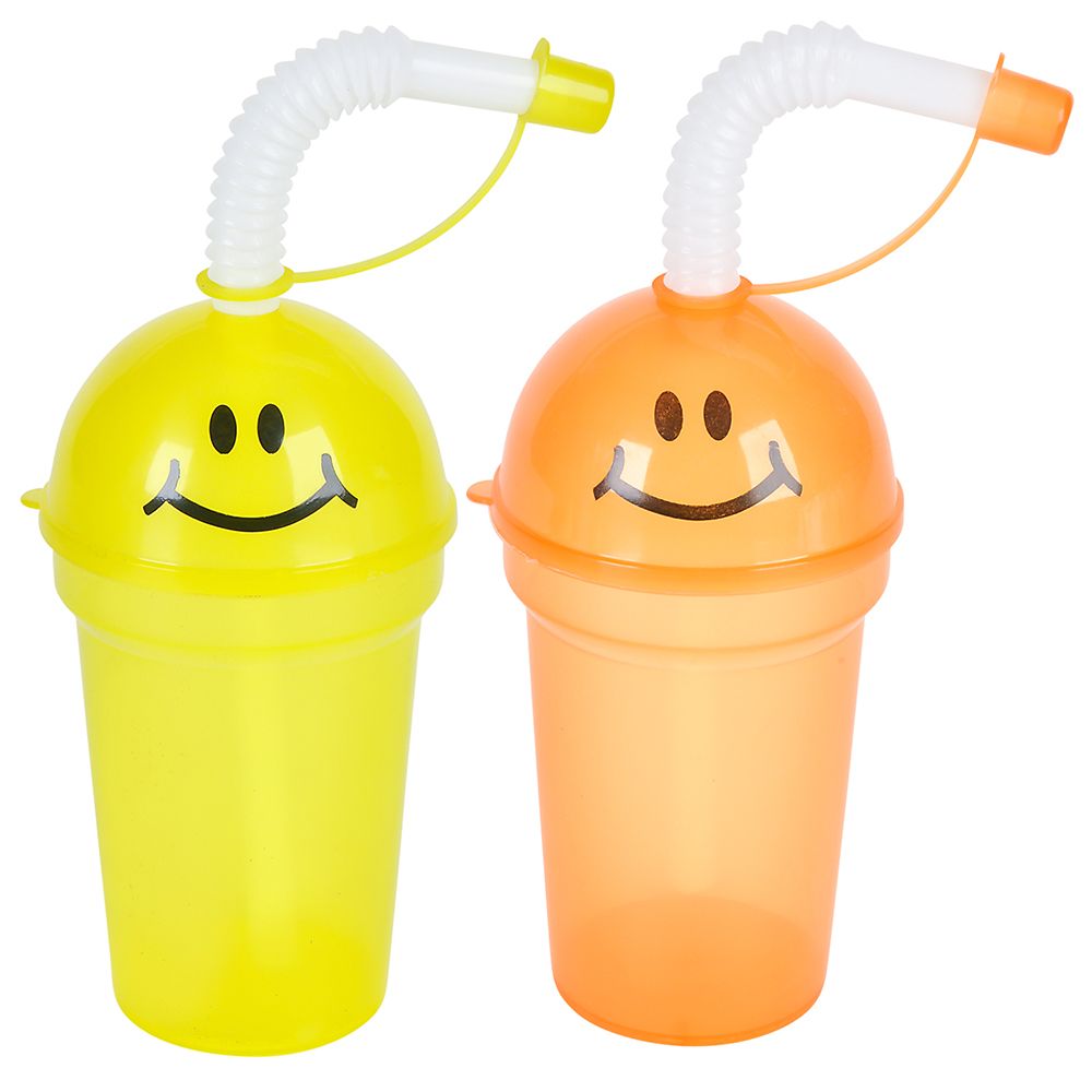 72 pieces Smile Face Sipper Cup 6.25" 7 oz - Drinking Water Bottle