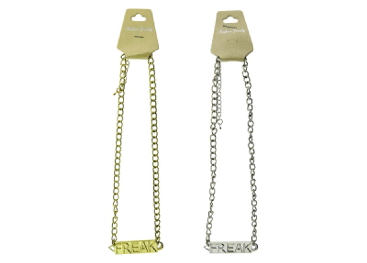 60 Wholesale Chain Link Necklace With A Name Plate Charm Reading The Word Freak