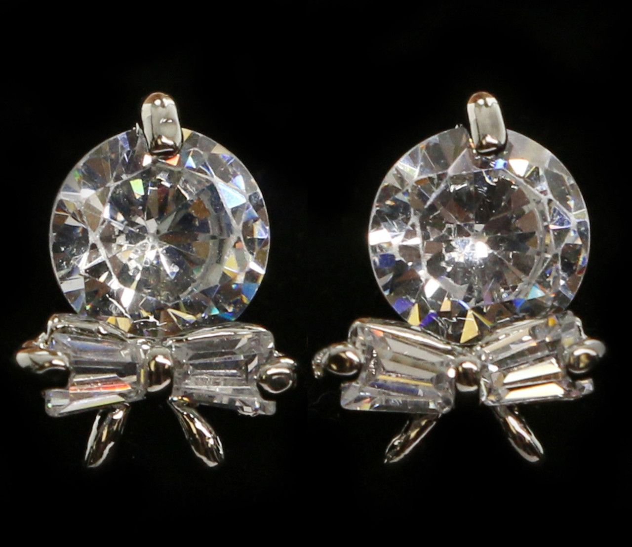 60 Wholesale Silver Tone Cubic Zirconia Stud Earrings