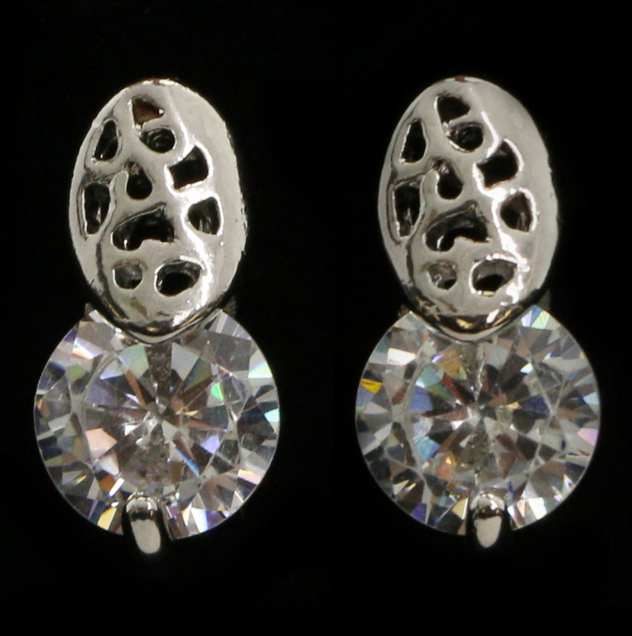 60 Wholesale Silver Tone Cubic Zirconia Stud Earrings