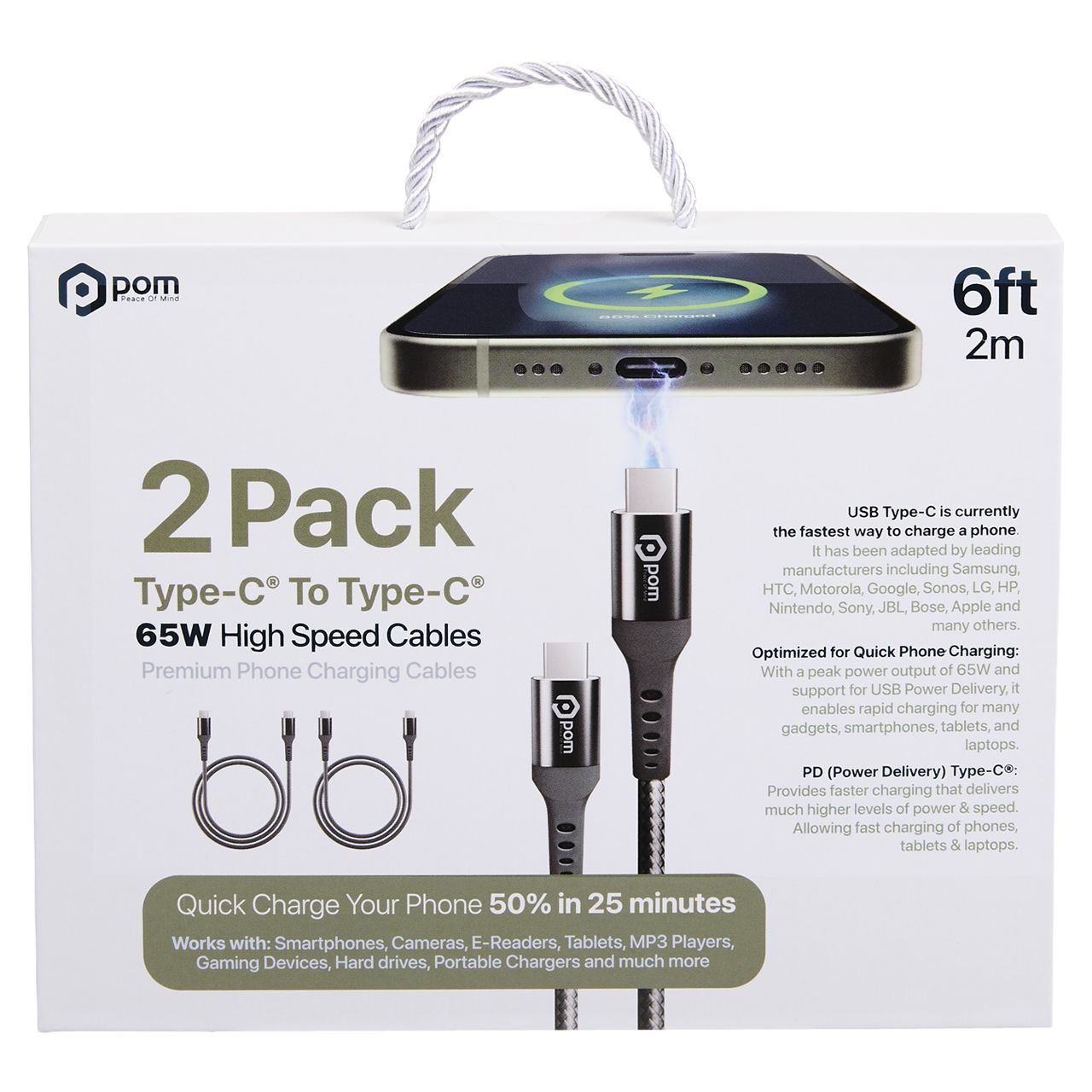 48 pieces Pom 2-Pack 6ft UsB-C To UsB-C 65w HigH-Speed Charging Cables - Gunmetal - Cable wire